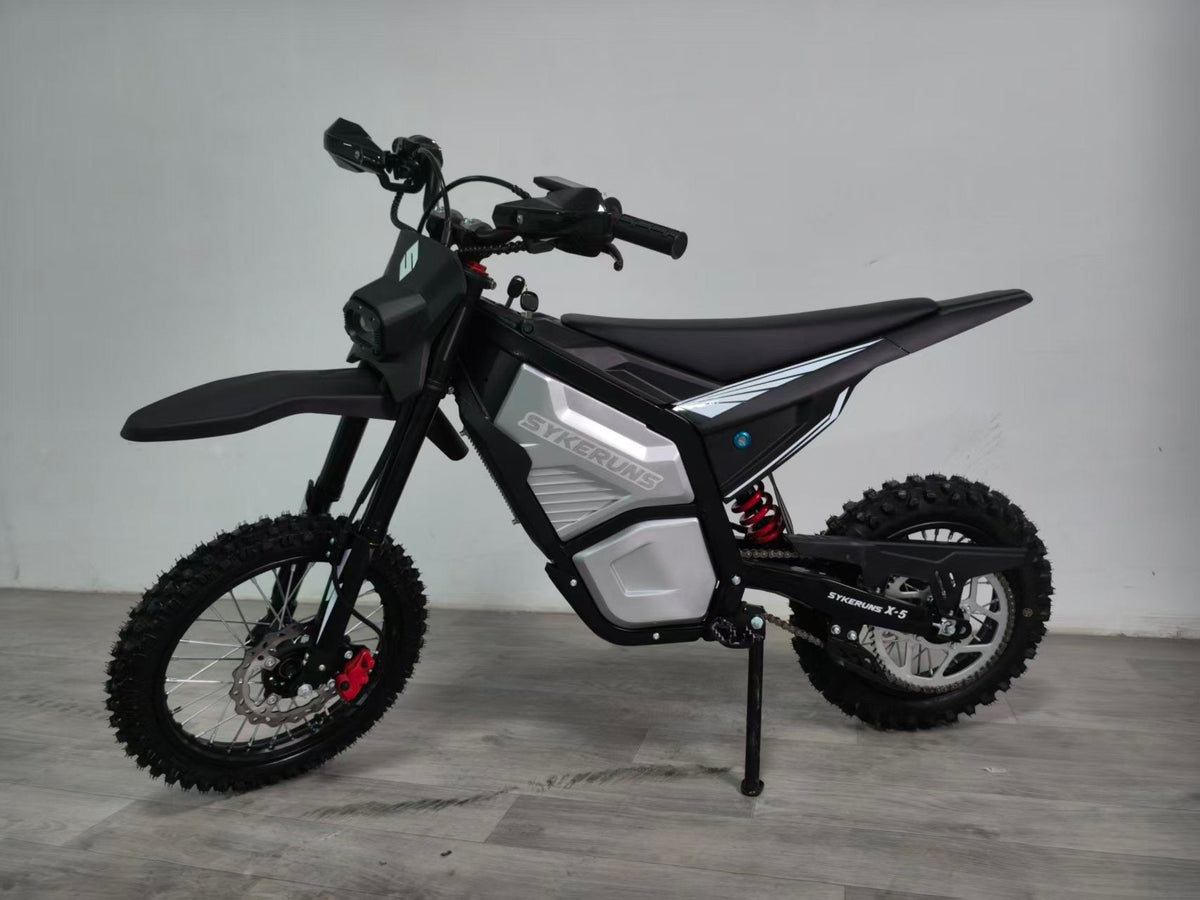 Sykeruns X5 electric dirt bike in black, side view